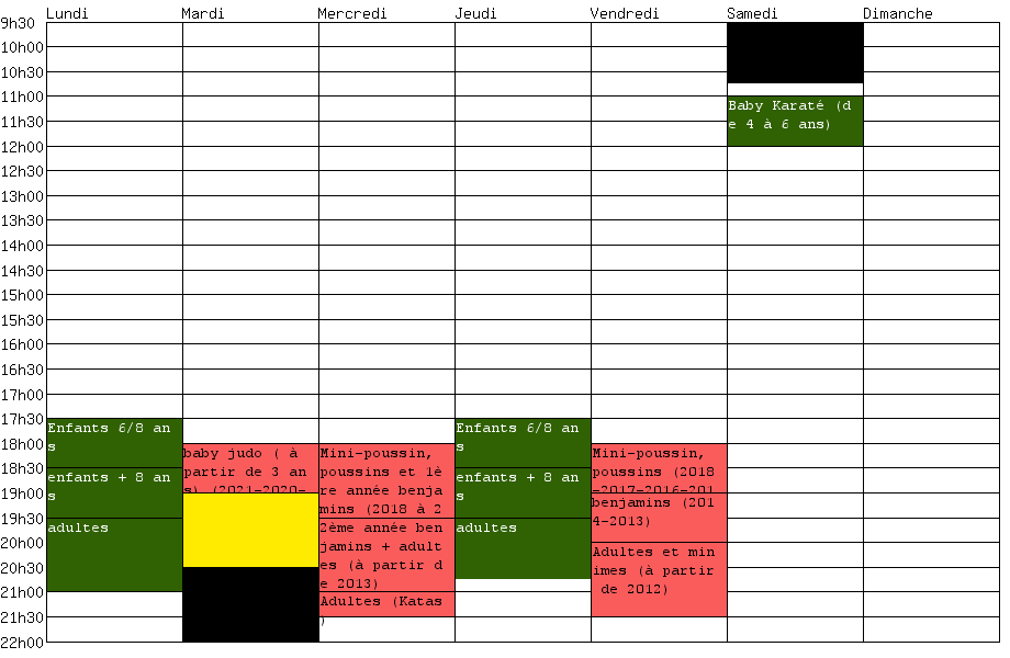 Planning du dojo